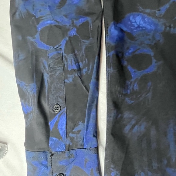 Affliction Blue and Black Skull Pattern Shirt - Picture 5 of 12